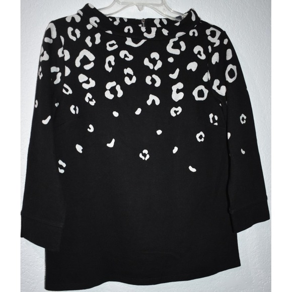 Talbots Small Sweater Abstract Soft Stretch Back Zip Comfy Black White 3/4 Slv - Picture 12 of 16